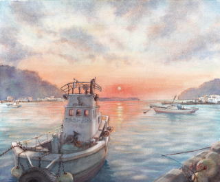 水彩画(漁港)№37